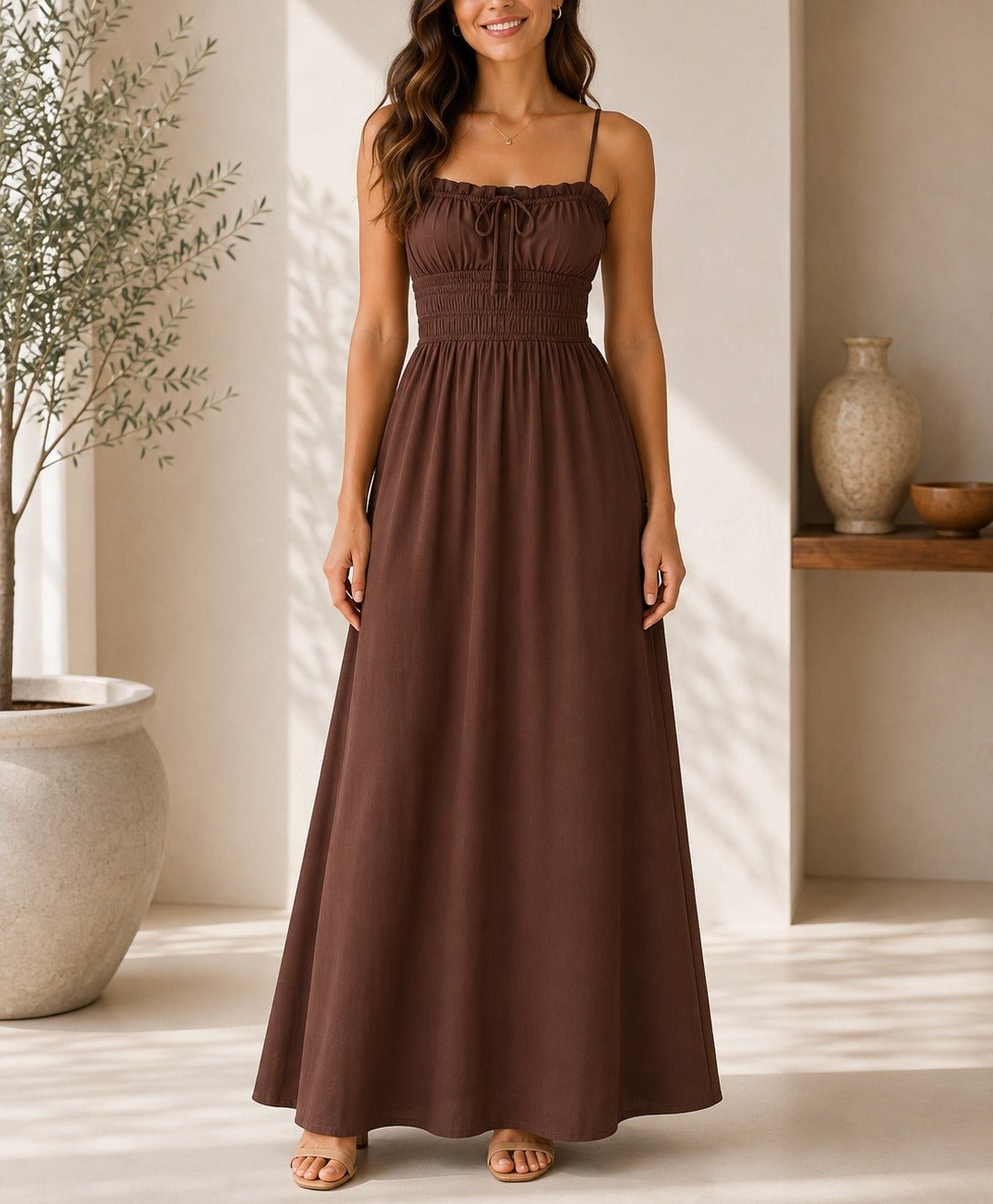 Ladies Strappy Brown Maxi Dress - StylePhase SA