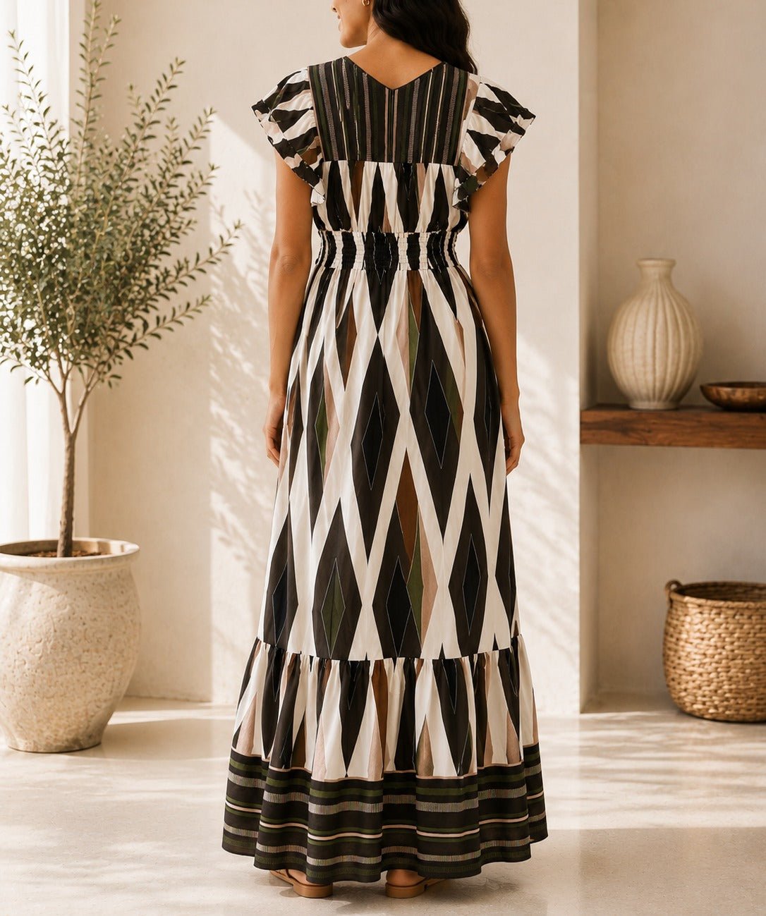 Ladies V Neck Maxi Dress -Brown - StylePhase SA