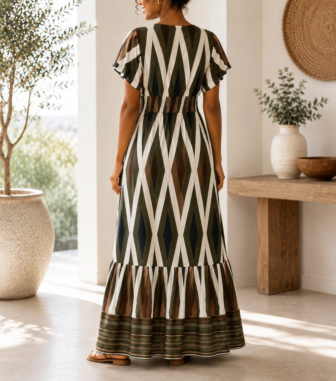 Ladies V Neck Maxi Dress -Olive - StylePhase SA