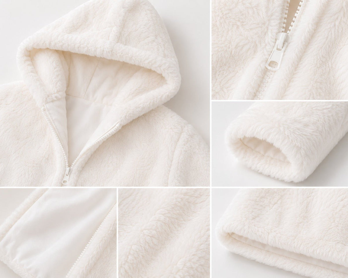 Ladies White Faux Fur Hoody Zip Jacket - StylePhase SA