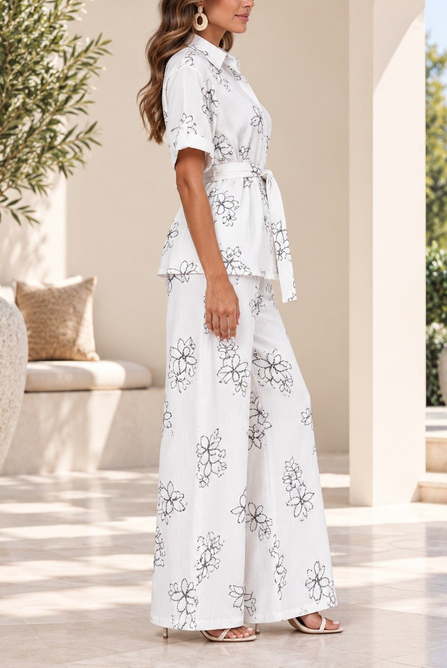 Ladies White Floral Print Two-Piece Set - StylePhase SA