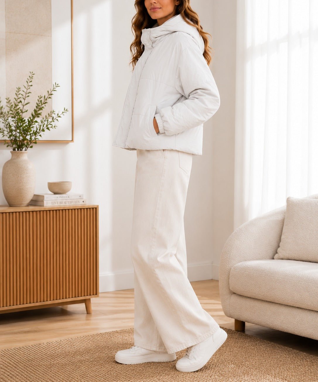 Ladies White Zip Hoody Puffer Jacket - StylePhase SA
