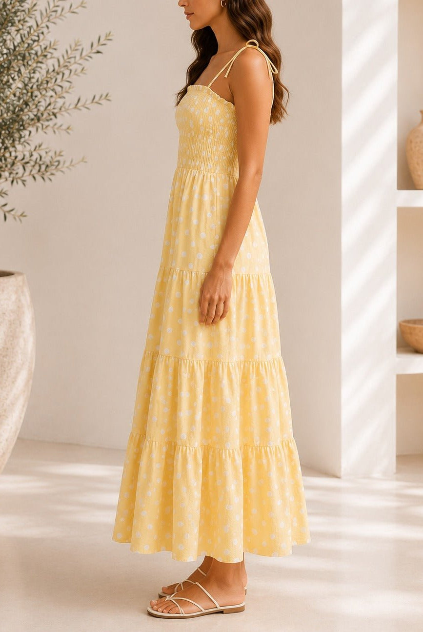 Ladies Yellow Polka Dot Pocket Dress - StylePhase SA