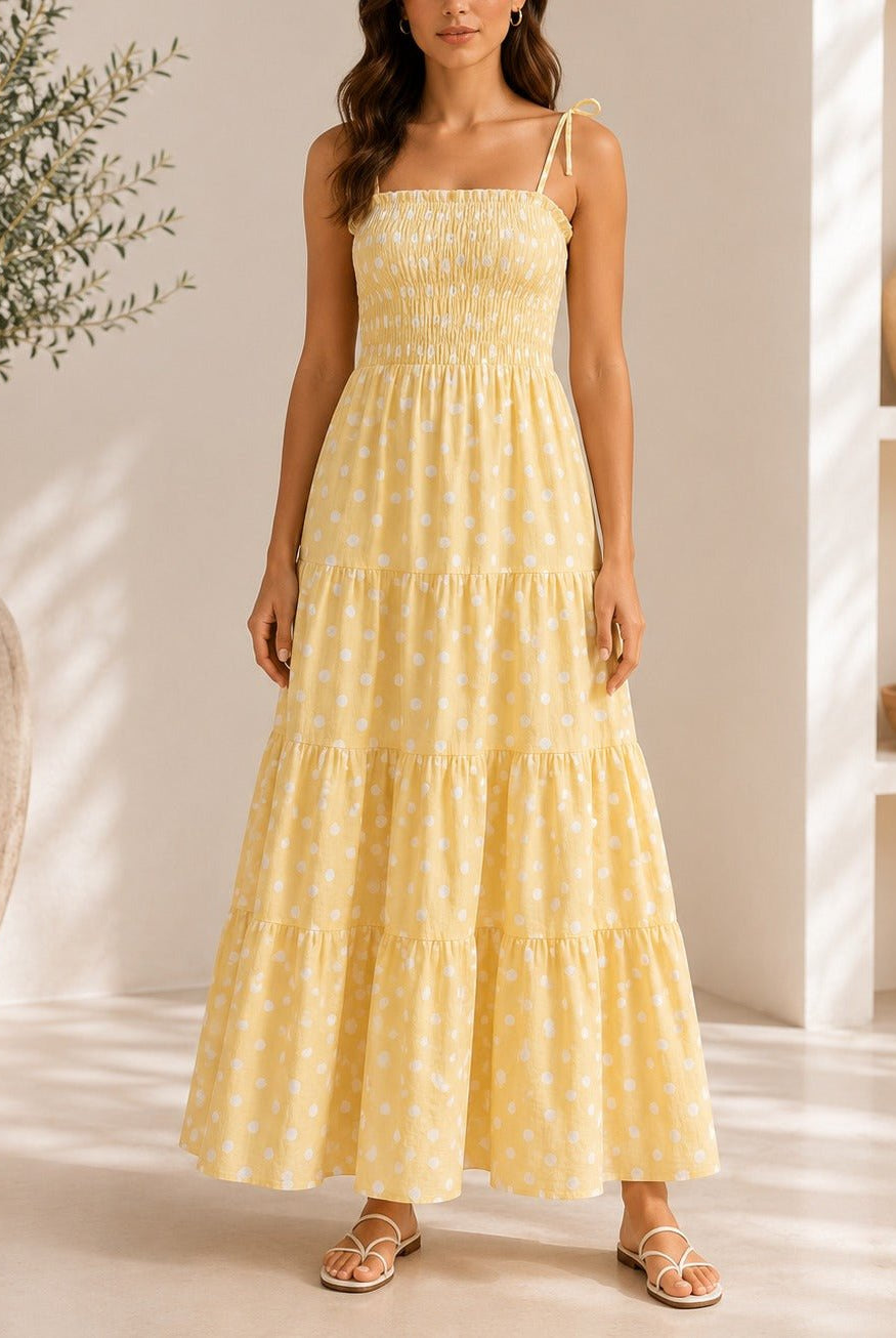 Ladies Yellow Polka Dot Pocket Dress - StylePhase SA