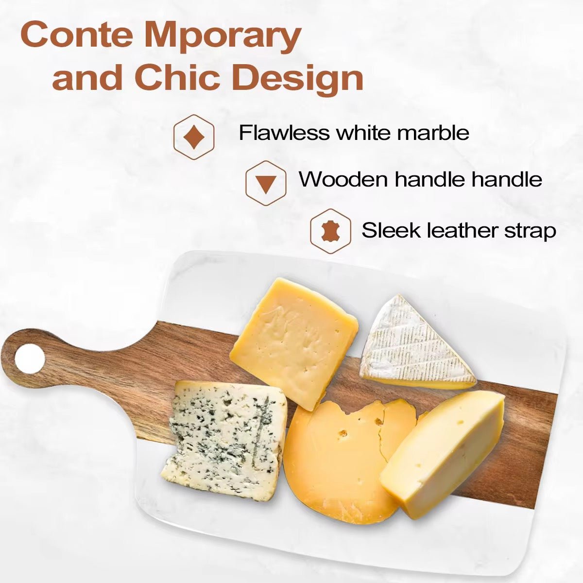 Modern Acacia Wood & Marble Chopping Board - 40 x 20 cm - Home Phase