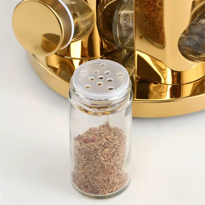 360 Rotating Gold Glass Spice Rack - 12 Jars - Home Phase