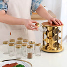 360 Rotating Gold Glass Spice Rack - 12 Jars - Home Phase