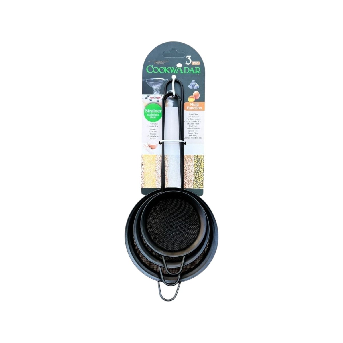 3PC Black Stainless Steel Strainer - Home Phase
