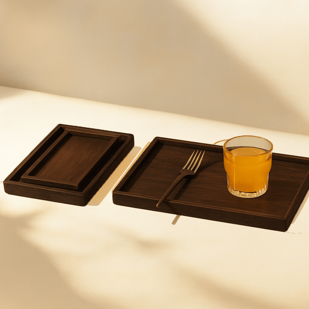 3PC MDF Wooden Narrow Serving Tray Set - Dark Wood - Home Phase