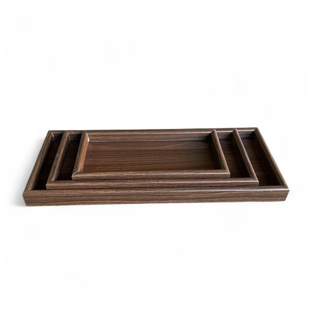 3PC MDF Wooden Narrow Serving Tray Set - Dark Wood - Home Phase