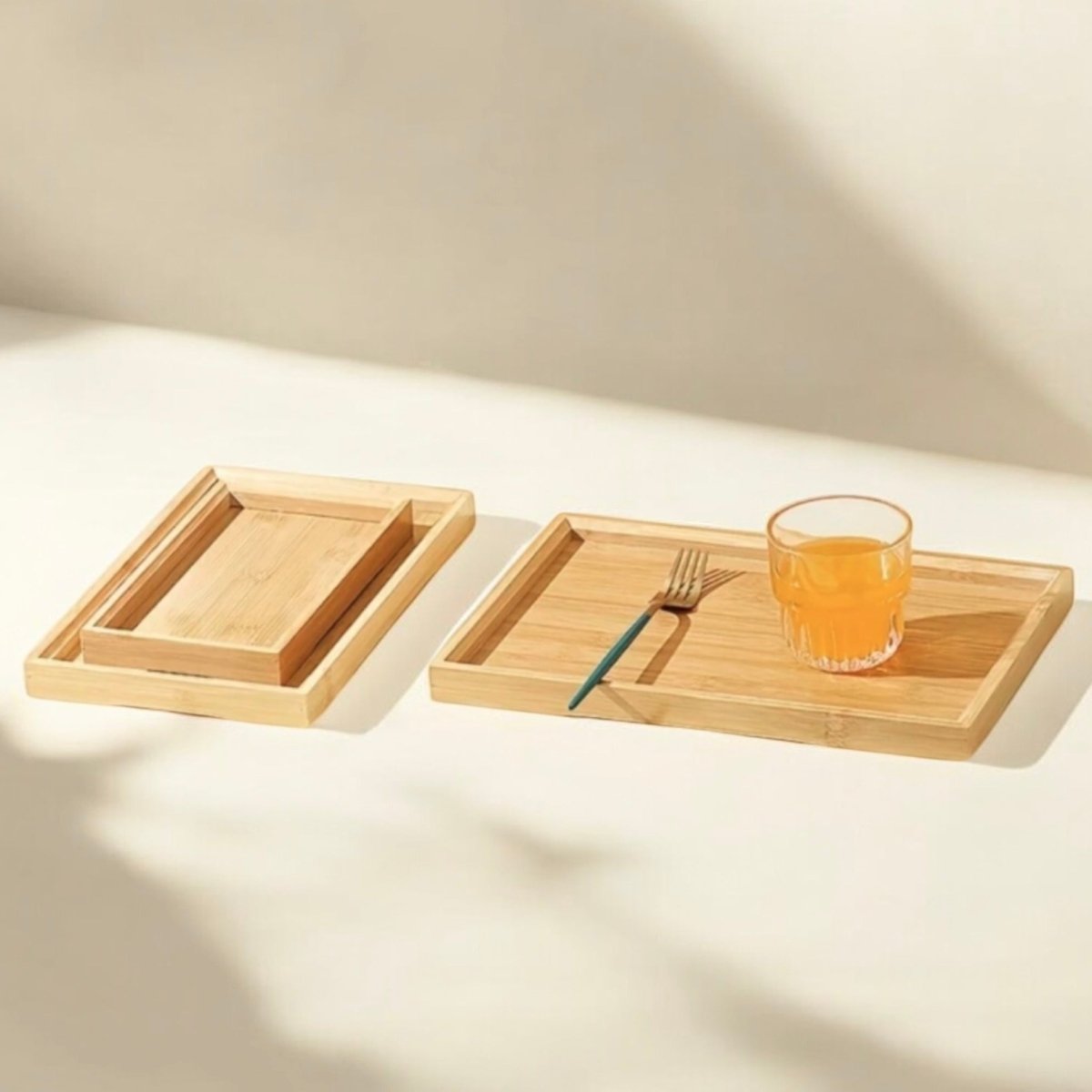 3PC MDF Wooden Narrow Serving Tray Set - Lightwood - Home Phase