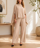Beige Cape Sleeve Pants Two Piece Set- New Feeling - StylePhase SA