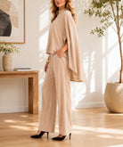 Beige Cape Sleeve Pants Two Piece Set- New Feeling - StylePhase SA