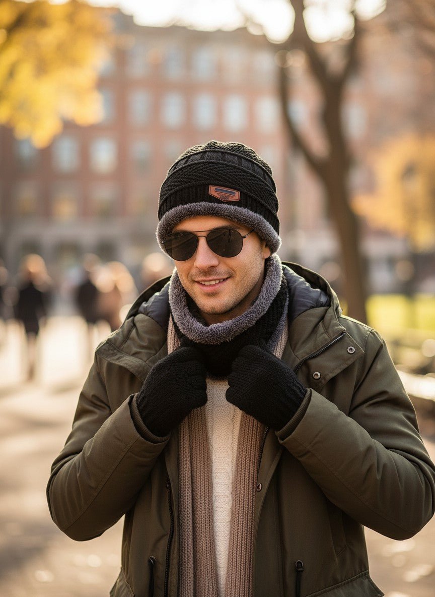 Black Faux Fur Beanie And Neck Warmer Set - StylePhase SA