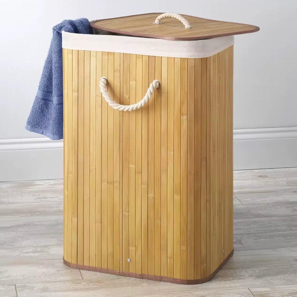 Foldable Square Bamboo Laundry Basket - 65 L - Style Phase Home