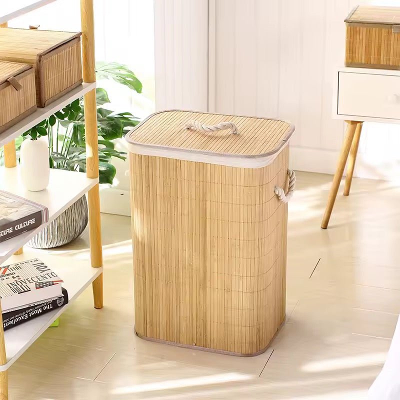 Foldable Square Bamboo Laundry Basket - 65 L - Style Phase Home