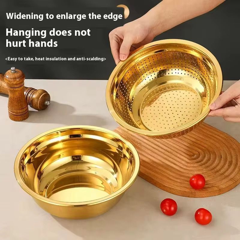 Gold Stainless Steel Collander Bowl - Home Phase
