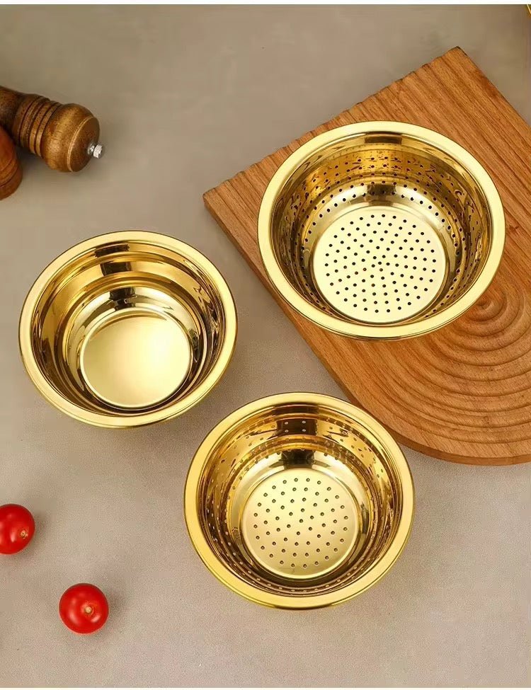 Gold Stainless Steel Collander Bowl - Home Phase