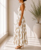 Ladies Beige And Cream Halter Neck Printed Maxi Dress - StylePhase SA