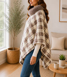 Ladies Beige & Cream Fur Collar Poncho - StylePhase SA
