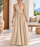 Ladies Beige Halter Neck Maxi Dress - StylePhase SA