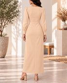 Ladies Beige Long Sleeve Embellished Beading Dress - StylePhase SA