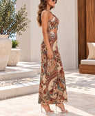 Ladies Beige Multi Color One Shoulder Tie Knot Two-Piece Set - StylePhase SA