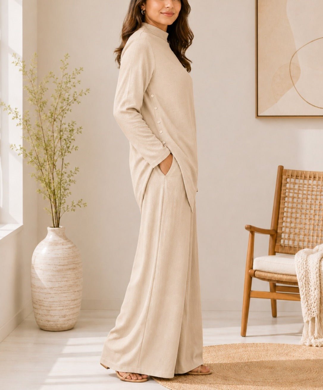Ladies Beige New Feeling Modest Three Piece Set - StylePhase SA