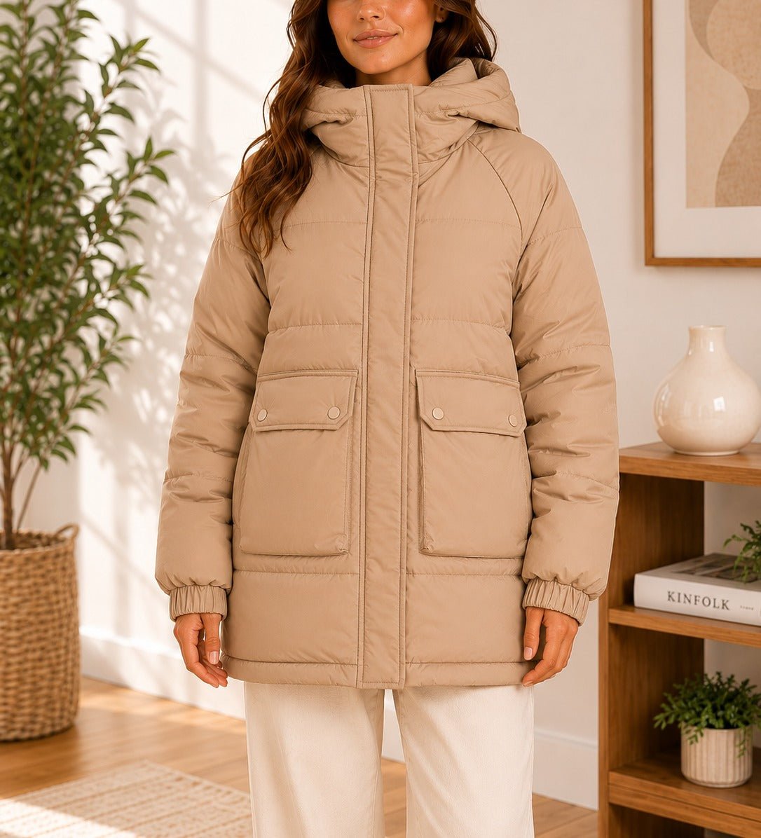Ladies Beige Puffer Hoody jacket - StylePhase SA