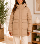Ladies Beige Puffer Hoody jacket - StylePhase SA