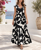 Ladies Black And White Cap Sleeve Maxi Dress - StylePhase SA