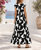 Ladies Black And White Cap Sleeve Maxi Dress - StylePhase SA