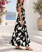 Ladies Black And White Cap Sleeve Maxi Dress - StylePhase SA