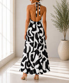 Ladies Black And White Halter Neck Printed Maxi Dress - StylePhase SA