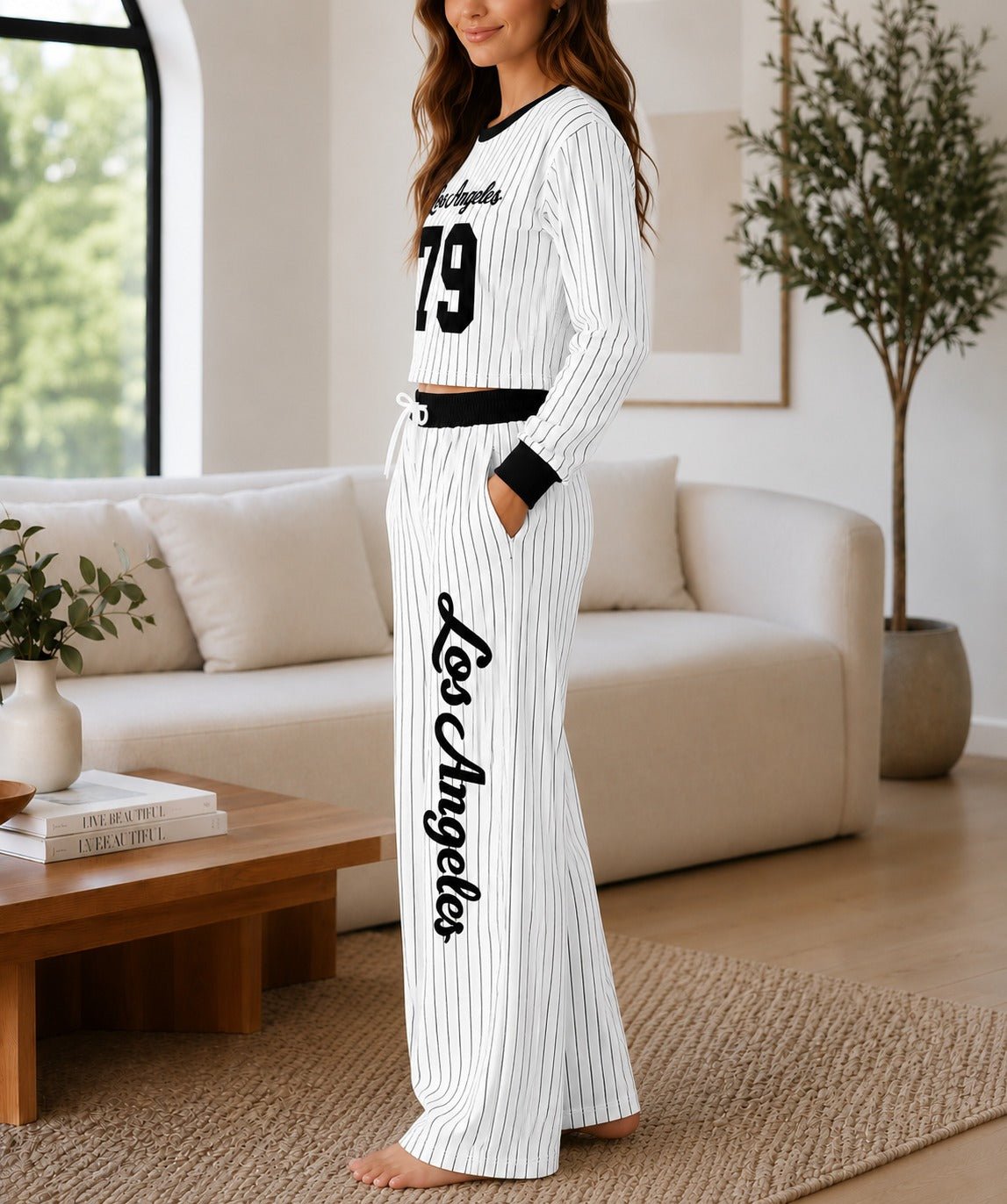Ladies Black Baseball Printed Two Piece Set- New Feeling - StylePhase SA