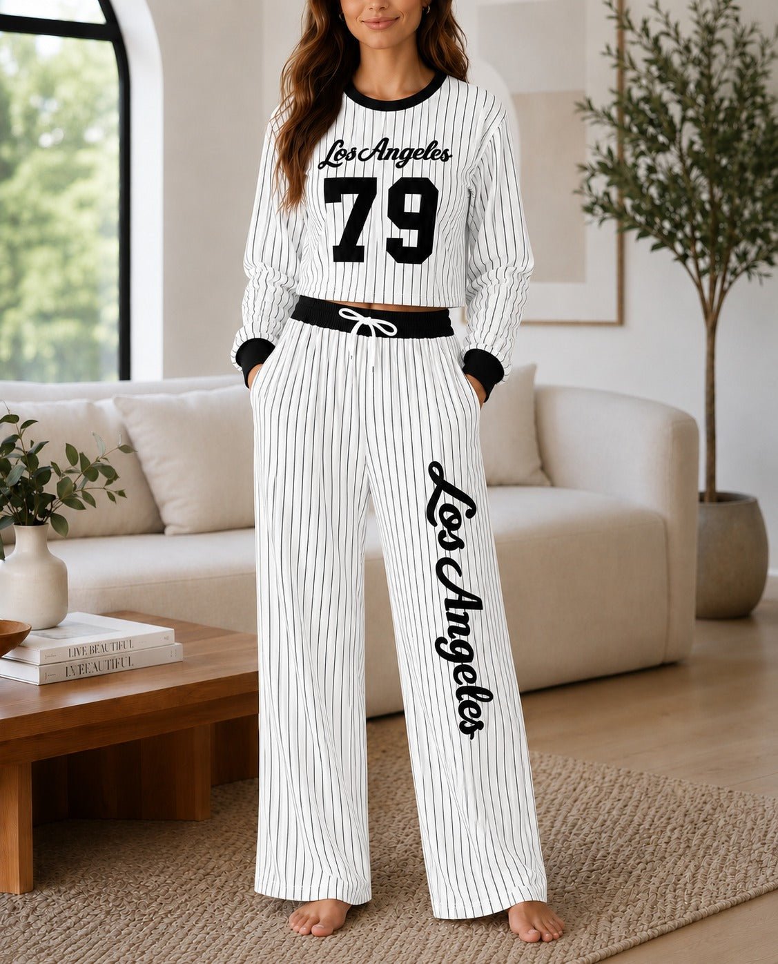 Ladies Black Baseball Printed Two Piece Set- New Feeling - StylePhase SA