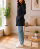 Ladies Black Button Thru Trench Coat - StylePhase SA