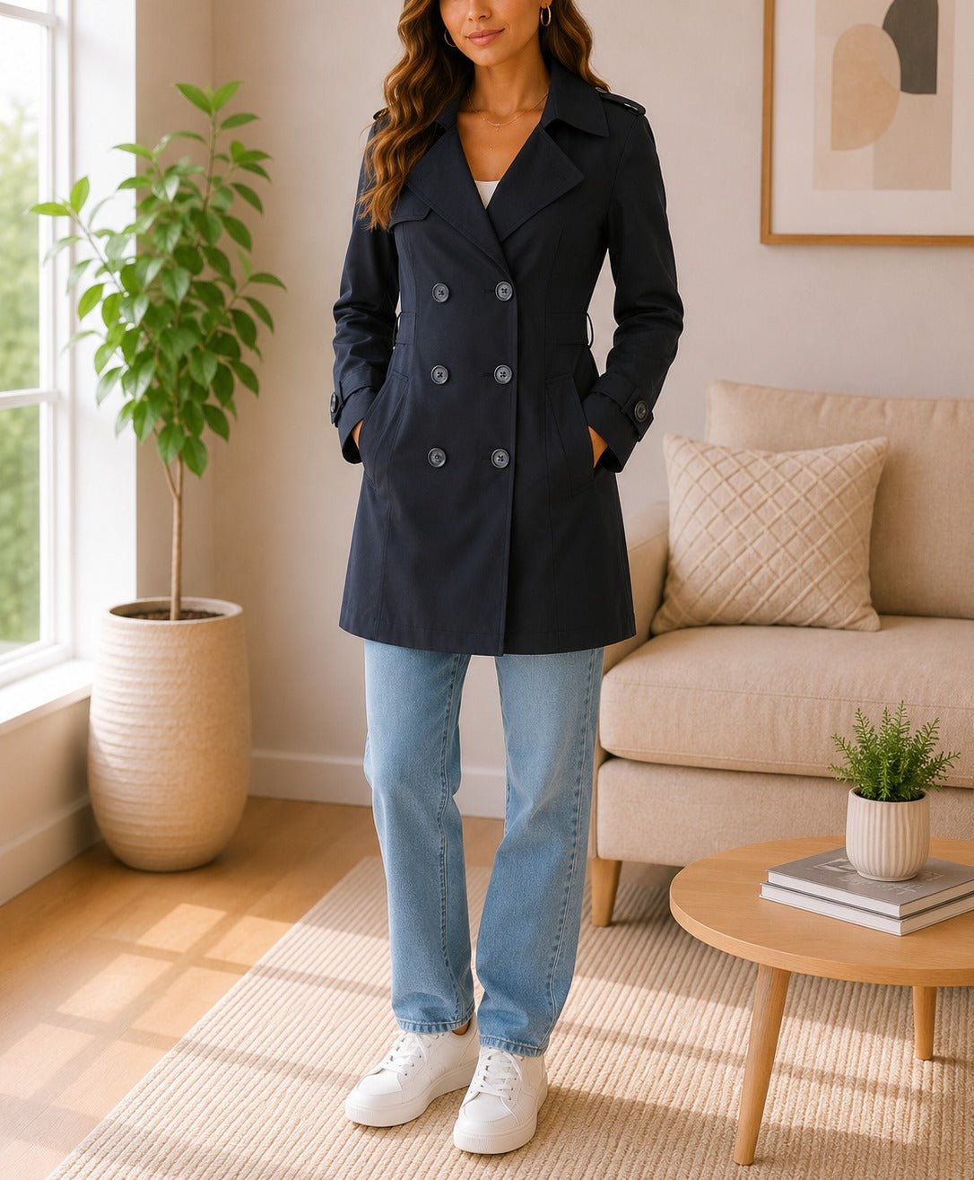 Ladies Black Button Thru Trench Coat - StylePhase SA