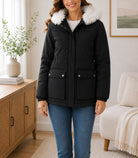 Ladies Black Detachable Fur Hoody Jacket - StylePhase SA