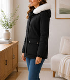 Ladies Black Detachable Fur Hoody Jacket - StylePhase SA