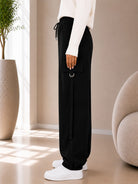 Ladies Black Drawstring Cargo Pants - StylePhase SA