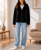 Ladies Black Faux Fur Zip Hoody Jacket - StylePhase SA