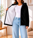 Ladies Black Faux Fur Zip Hoody Jacket - StylePhase SA