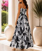 Ladies Black Floral Print Tie Front Maxi Dress - StylePhase SA