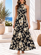 Ladies Black Floral Print Tie-Waist Maxi Dress - StylePhase SA
