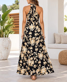 Ladies Black Floral Print Tie-Waist Maxi Dress - StylePhase SA