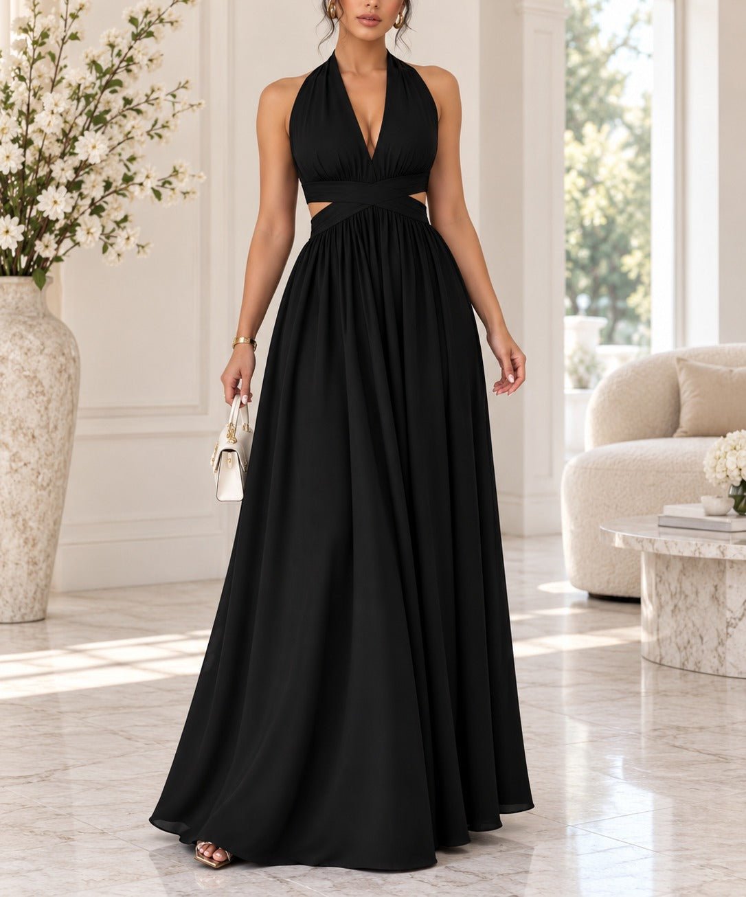 Ladies Black Halter Neck Maxi Dress - StylePhase SA