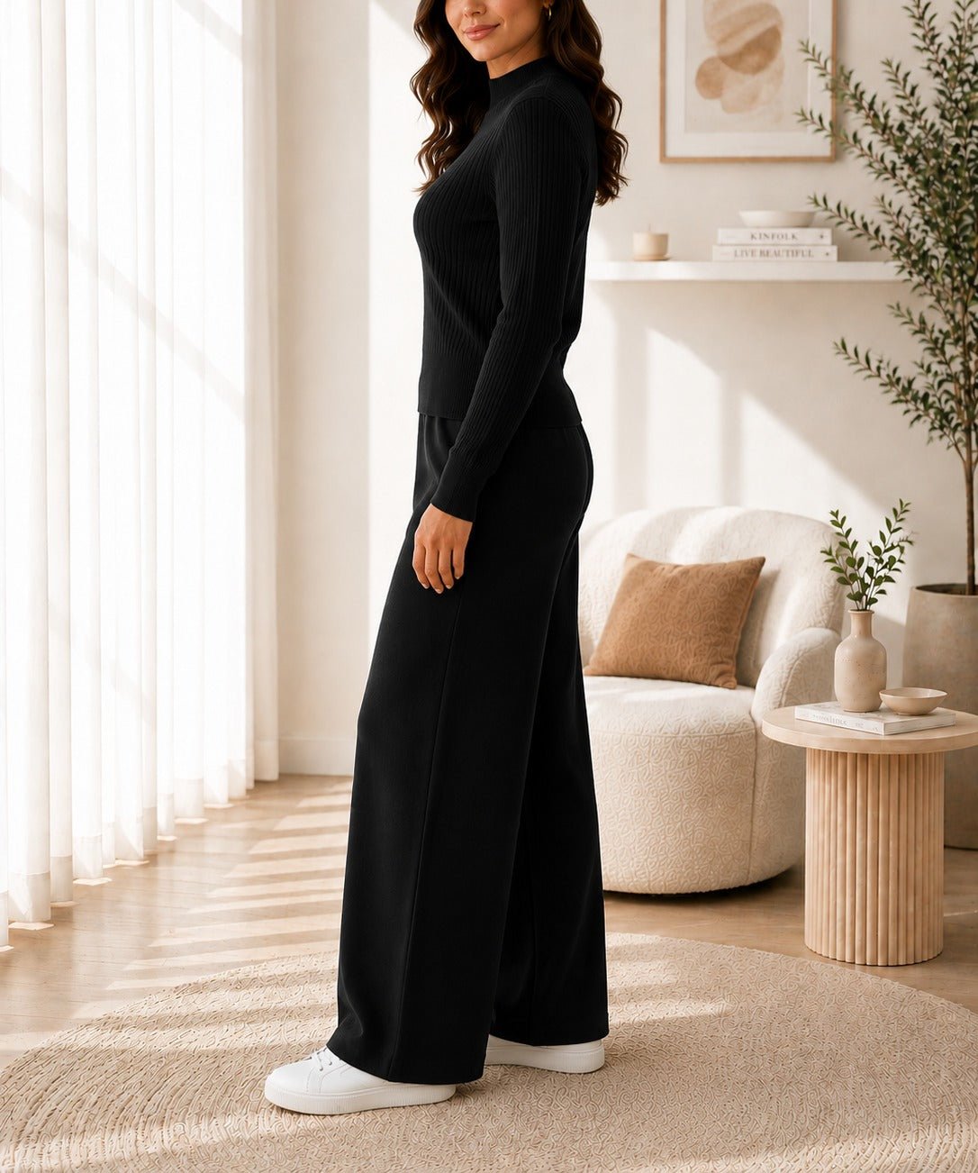 Ladies Black Jersey Rib Two-Piece Set -New Feeling - StylePhase SA