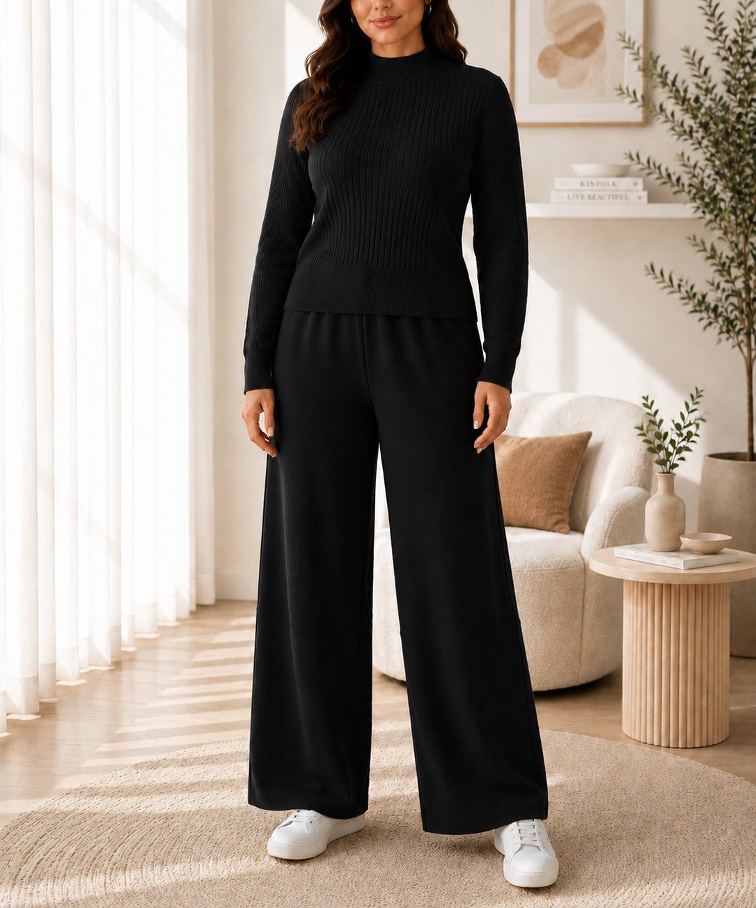 Ladies Black Jersey Rib Two-Piece Set -New Feeling - StylePhase SA