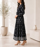 Ladies Black Long Sleeve Tie Front Tier Dress - StylePhase SA